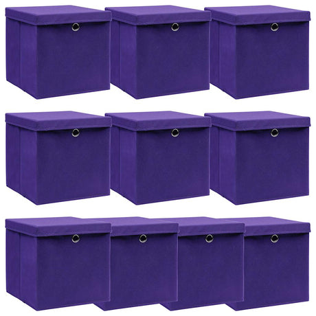 Skrzynki magazynowe vidaxl z pokrywką 10 szt. 32x32x32 cm materiał fioletowy