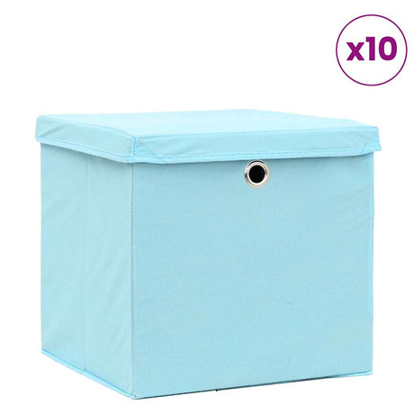 Skrzynki do przechowywania vidaxl z pokrywką 10 szt. 32x32x32 cm tkanin Baby Blue