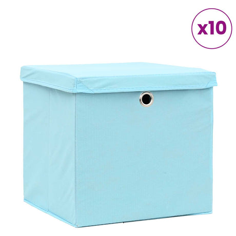 Skrzynki do przechowywania vidaxl z pokrywką 10 szt. 32x32x32 cm tkanin Baby Blue