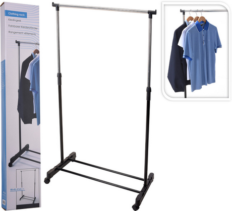 Rozwiązania magazynowe Rozwiązania do przechowywania stojak na odzież z kółkami pojedyncze Rang 80x42x (90-165) cm