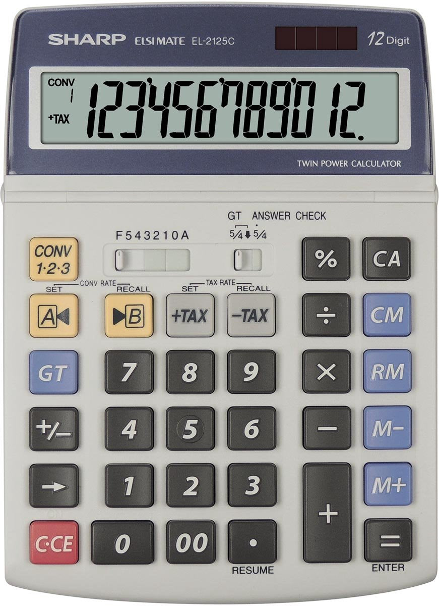 Sharp rekenmachine - grijs - 12 digit - 1x lr44 batterij