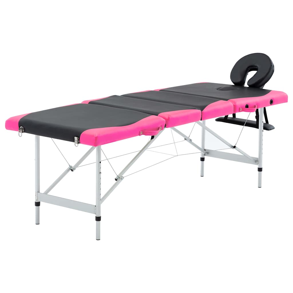 Vidaxl massagetafel inklapbaar 4 zones aluminium zwart en roze