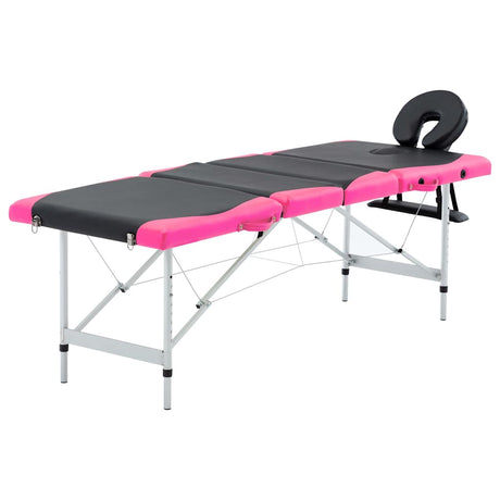 Vidaxl massagetafel inklapbaar 4 zones aluminium zwart en roze