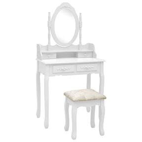 Vidaxl kaptafelset met kruk 75x69x140 cm paulowniahout wit