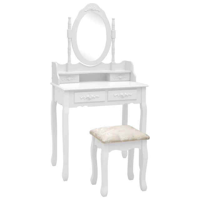 Vidaxl kaptafelset met kruk 75x69x140 cm paulowniahout wit