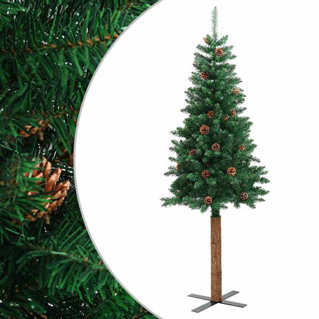 Choinka Vidaxx z prawdziwego drewna i szyszek sosnowych, wąska 150 cm PVC, zielona