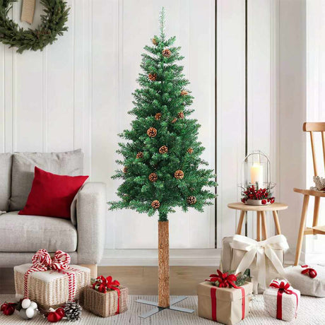 Choinka Vidaxx z prawdziwego drewna i szyszek sosnowych, wąska 150 cm PVC, zielona