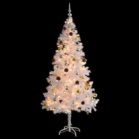 Vidaxl Kunstkerstboom z oświetleniem i kulkami świątecznymi 180 cm biały