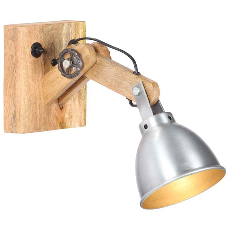 Lampa ścienna VidaXL E27 z litego drewna mango i żelaza w kolorze srebrnym