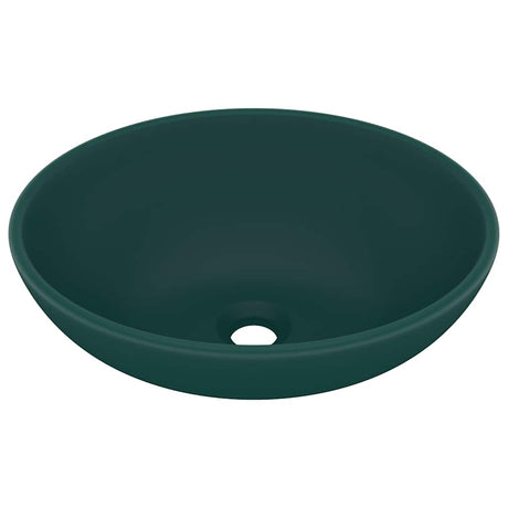 Vidaxl Washbasin Oval 40x33 cm ceramiczny matowy ciemnozielony