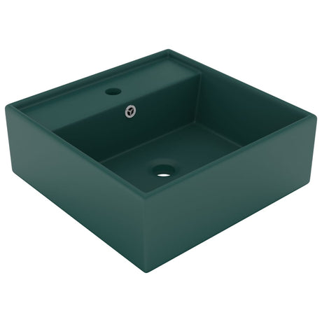 Vidaxl Washbasin z lądującym kwadratem 41x41 cm ceramiczny Matt Dark Green