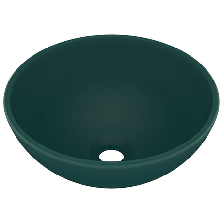 Vidaxl Washbasin Round 32.5x14 cm Ceramic Mat Dark Green