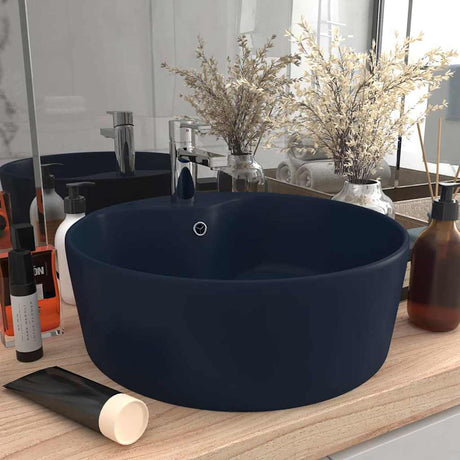 Vidaxl Washbasin z lądowaniem 36x13 cm ceramiczny matowy ciemnoniebieski