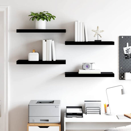 Vidaxl wandschappen zwevend 4 st 60x23,5x3,8 cm mdf hoogglans zwart