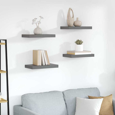 Vidaxl wandschappen zwevend 4 st 40x23,5x3,8 cm mdf hoogglans grijs