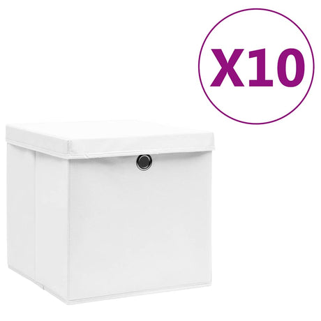 Skrzynki magazynowe vidaxl z pokrywką 10 St 28x28x28 cm białe