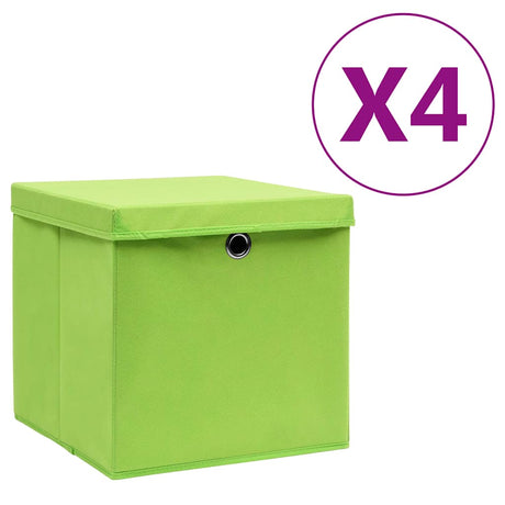 Skrzynki magazynowe vidaxl z pokrywką 4 szt. 28x28x28 cm zielony