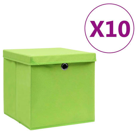 Skrzynki magazynowe vidaxl z pokrywką 10 St 28x28x28 cm zielony