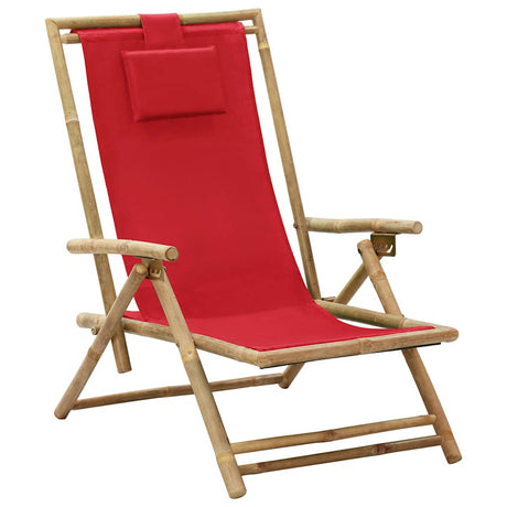 Vidaxl opklapbare relaxstoel van rood bamboe en stof