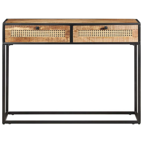 Vidaxl wandtafel 100x35x75 cm ruw mangohout en natuurlijk riet