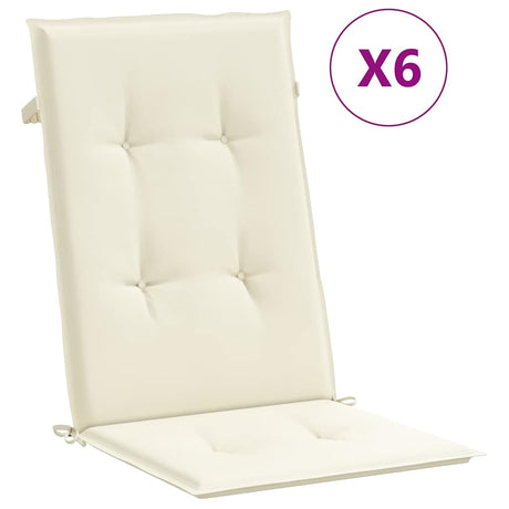Vidaxl Garden krzesło Poduszki 6 St Wysokie z tyłu 120x50x3 cm tkaniny kremowe