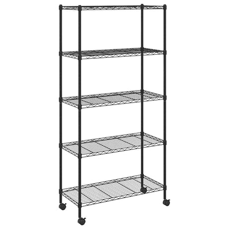 5-warstwowy stojak do przechowywania vidaxl z kółkami 250 kg 75x35x155 cm czarny