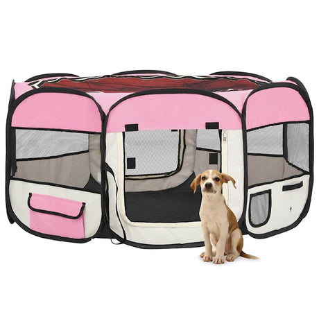 Vidaxl Dog Ren Składany z torbą na nośnik 145x145x61 cm różowy