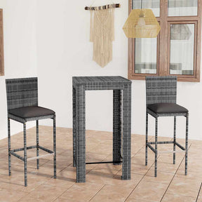 Vidaxl 3-delige tuinbarset met kussens poly rattan grijs