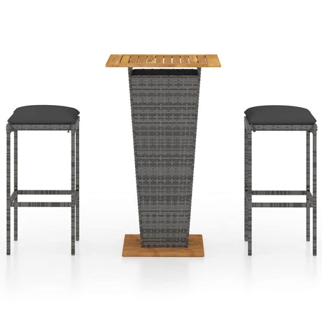 Vidaxl 3-delige tuinbarset met kussens poly rattan grijs