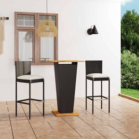 Vidaxl 3-delige tuinbarset met kussens poly rattan zwart