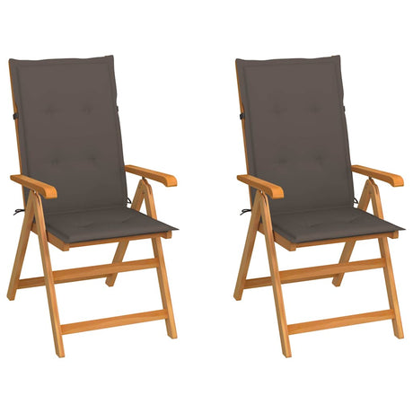 Vidaxl inklapbare stoelen 2 st met taupe kussens massief teakhout