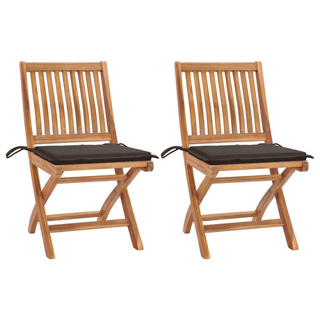 Vidaxl inklapbare stoelen 2 st met taupe kussens massief teakhout