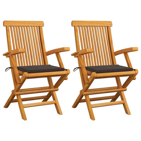 Vidaxl inklapbare stoelen 2 st met taupe kussens massief teakhout