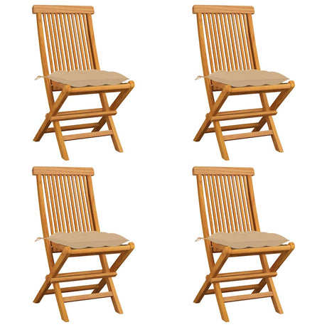 Vidaxl opklapbare stoelen met beige kussens, 4 stuks, massief teakhout
