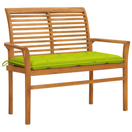Vidaxl tuinbank met heldergroen kussen 112 cm massief teakhout