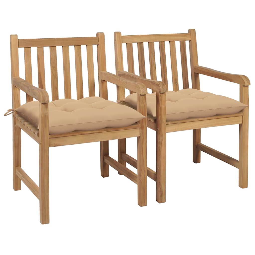 Vidaxl tuinstoelen 2 st met beige kussens massief teakhout