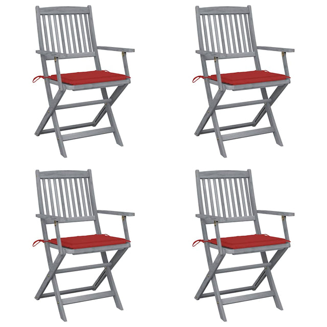 Vidaxl set van 4 klapstoelen met kussens, gemaakt van massief acaciahout.