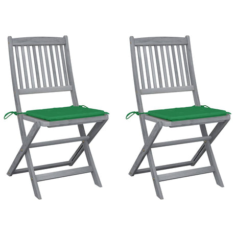Vidaxl set van 2 klapstoelen met kussens, gemaakt van massief acaciahout.