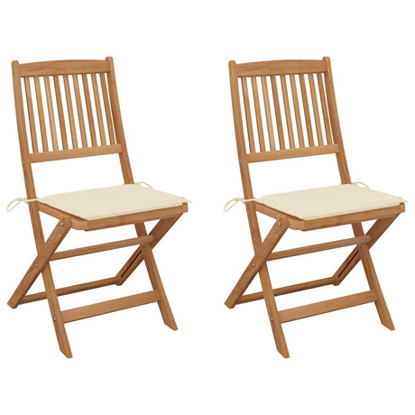 Vidaxl set van 2 klapstoelen met kussens, gemaakt van massief acaciahout.