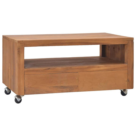 Vidaxl tv-meubel met wielen 80x50x42 cm massief teakhout