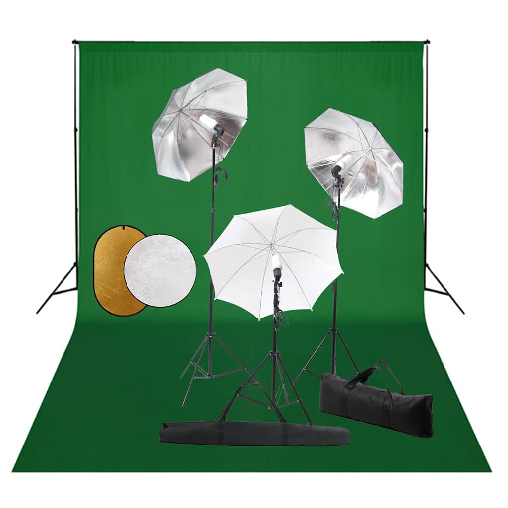 Zestaw do studia fotograficznego Vidaxl z lampami, parasolami, tłem i reflektorem