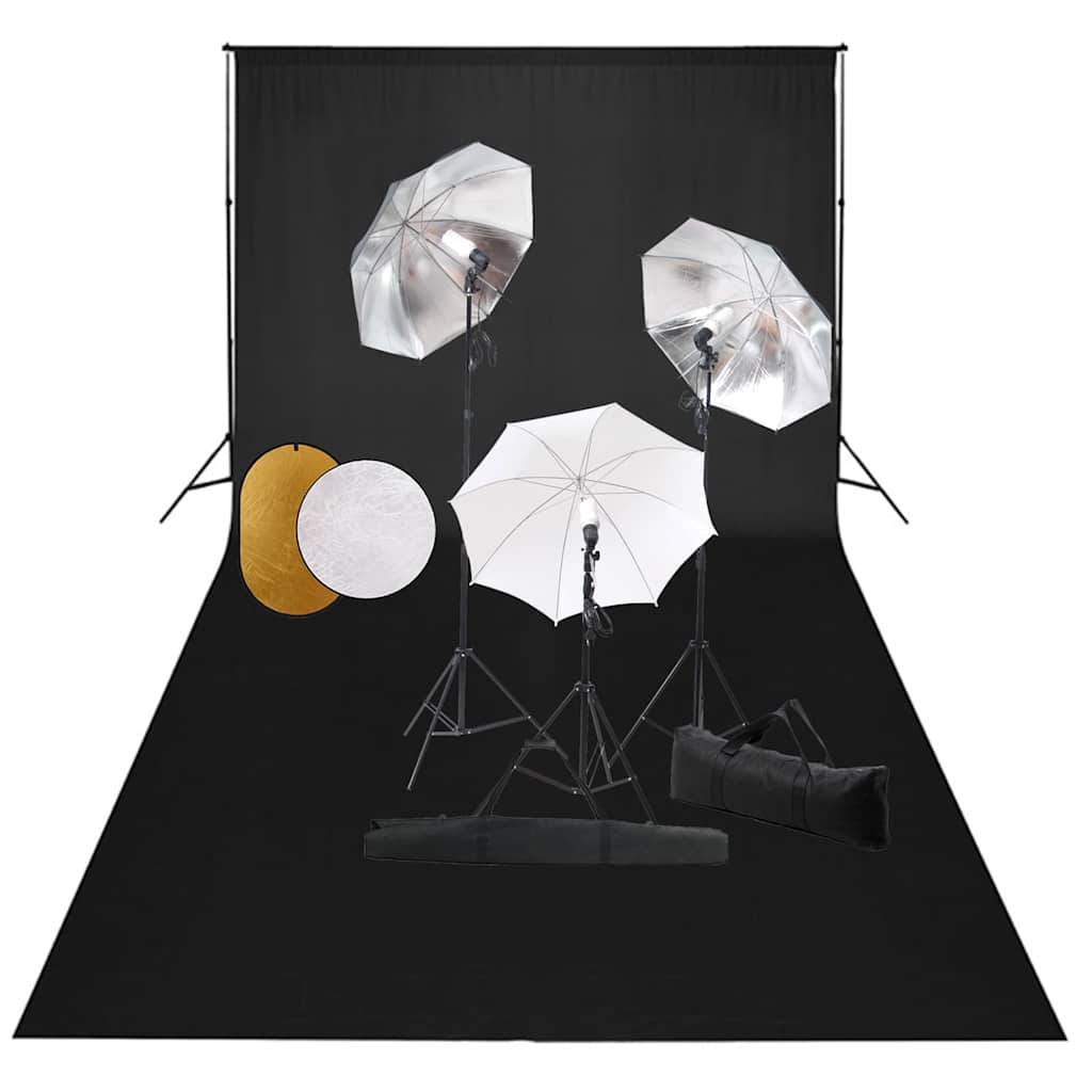 Zestaw do studia fotograficznego Vidaxl z lampami, parasolami, tłem i reflektorem