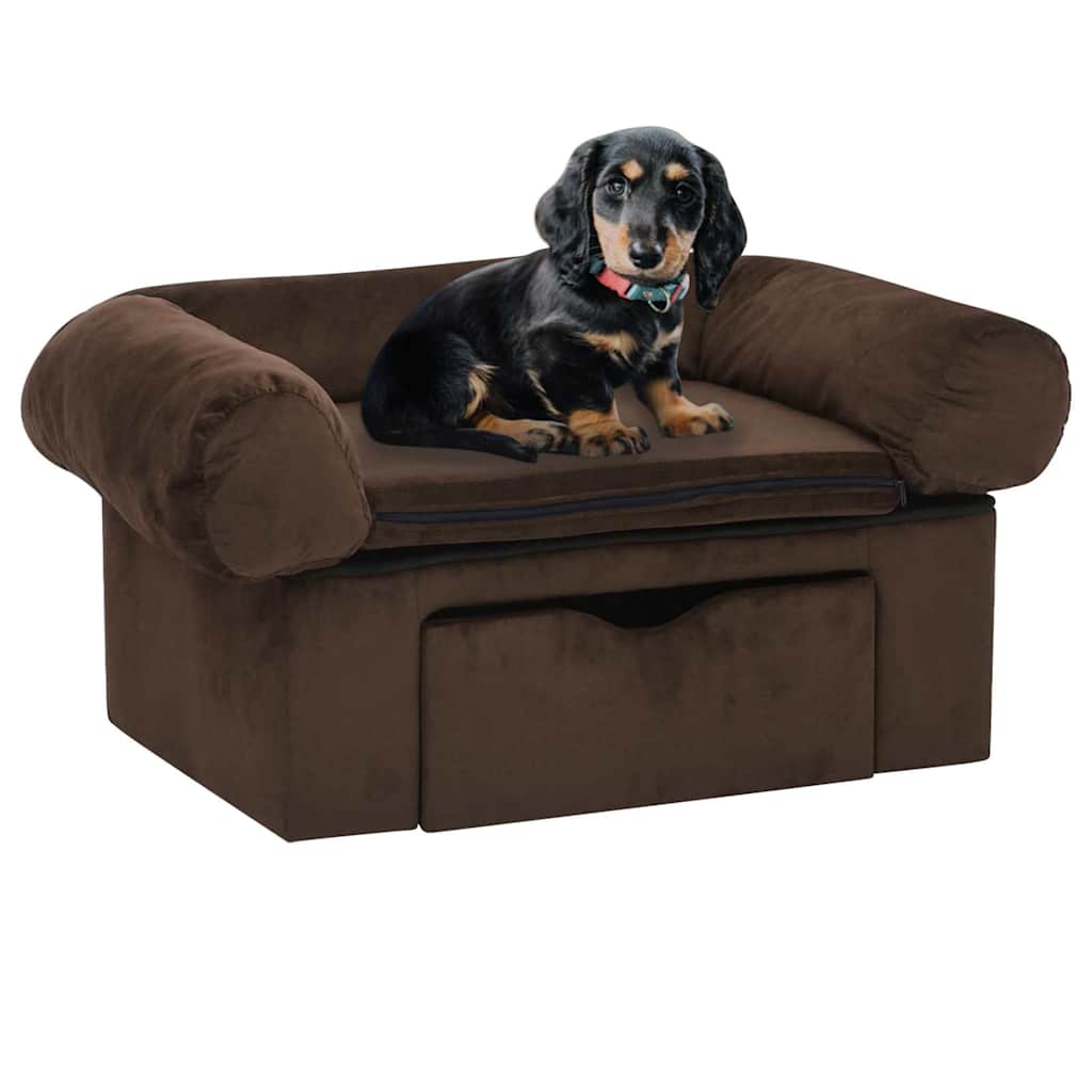Sofa dla psa Vidaxxl z szufladą 75x50x38 cm pluszowy brąz