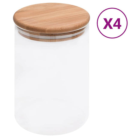 Garnki do przechowywania vidaxl z pokrywkami bambusowymi 4 st 800 ml szkła