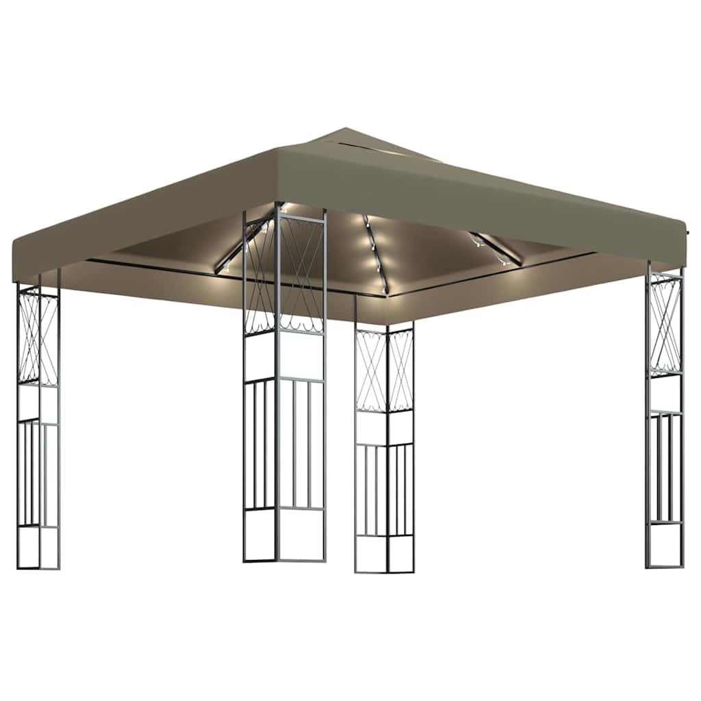 Vidaxl prieel met led-lichtslinger 3x3 m stof taupe