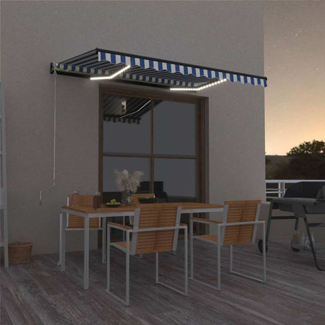 Markiza Vidaxx rozkładana ręcznie z diodami LED 350x250 cm niebiesko-białymi