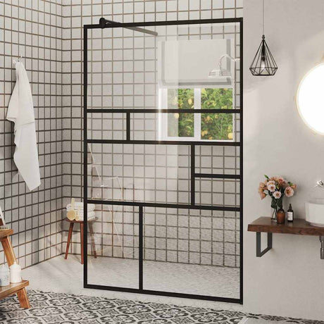 Vidaxl Walk-in Shower Wall 100x195 cm ESG-GLA Transparent and Black