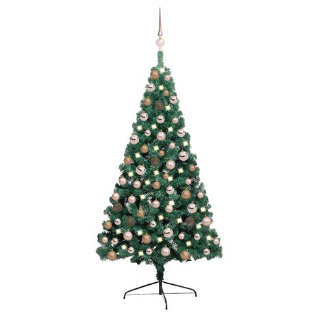 Vidaxl Kunstkerstboom z oświetleniem i kulkami świątecznymi w połowie obok 120 cm zielony