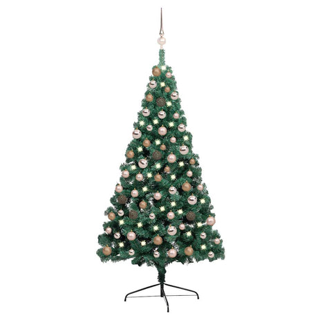 Vidaxl Kunstkerstboom z oświetleniem i kulkami świątecznymi w połowie minę 150 cm zielony