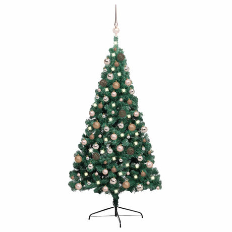 Vidaxl Kunstkerstboom z oświetleniem i kulkami świątecznymi Pół 240 cm zielony